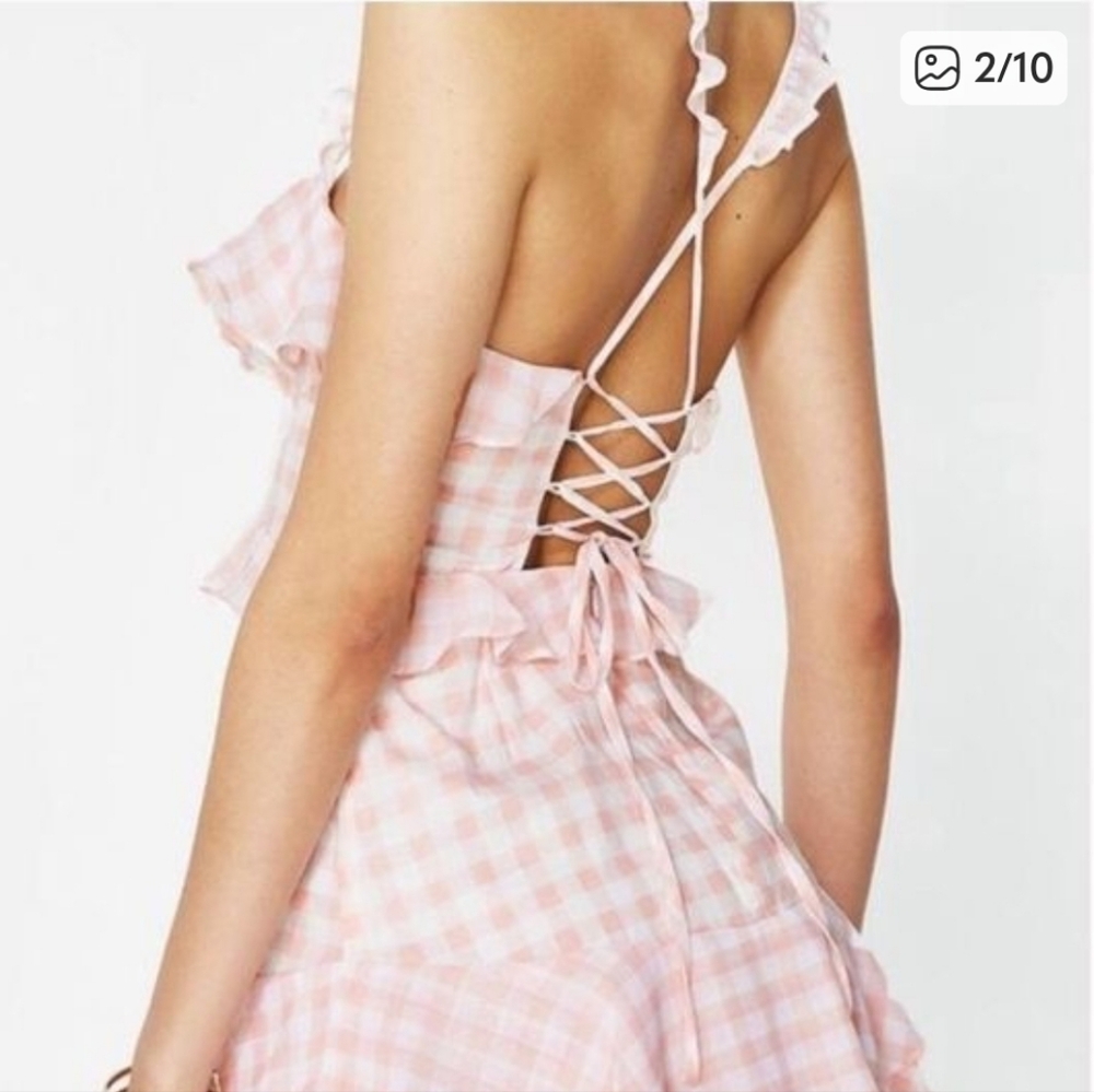 For Love And Lemons Victorias Secret Pink + White Gingham Dixie Tie Back Dress - Picture 2 of 8